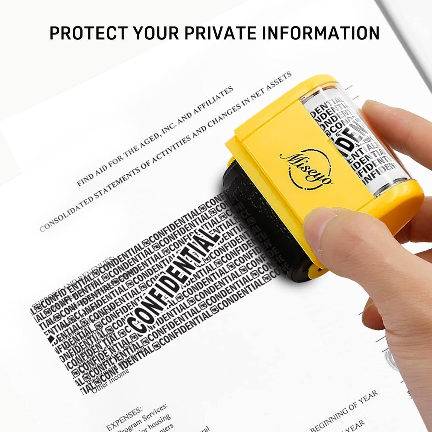 Wide Roller Stamp Identity Theft Stamp 1.5 Inch Perfect for Privacy Protection - Yellow