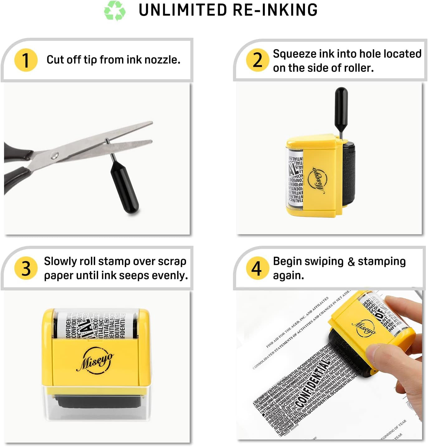 Wide Roller Stamp Identity Theft Stamp 1.5 Inch Perfect for Privacy Protection - Yellow