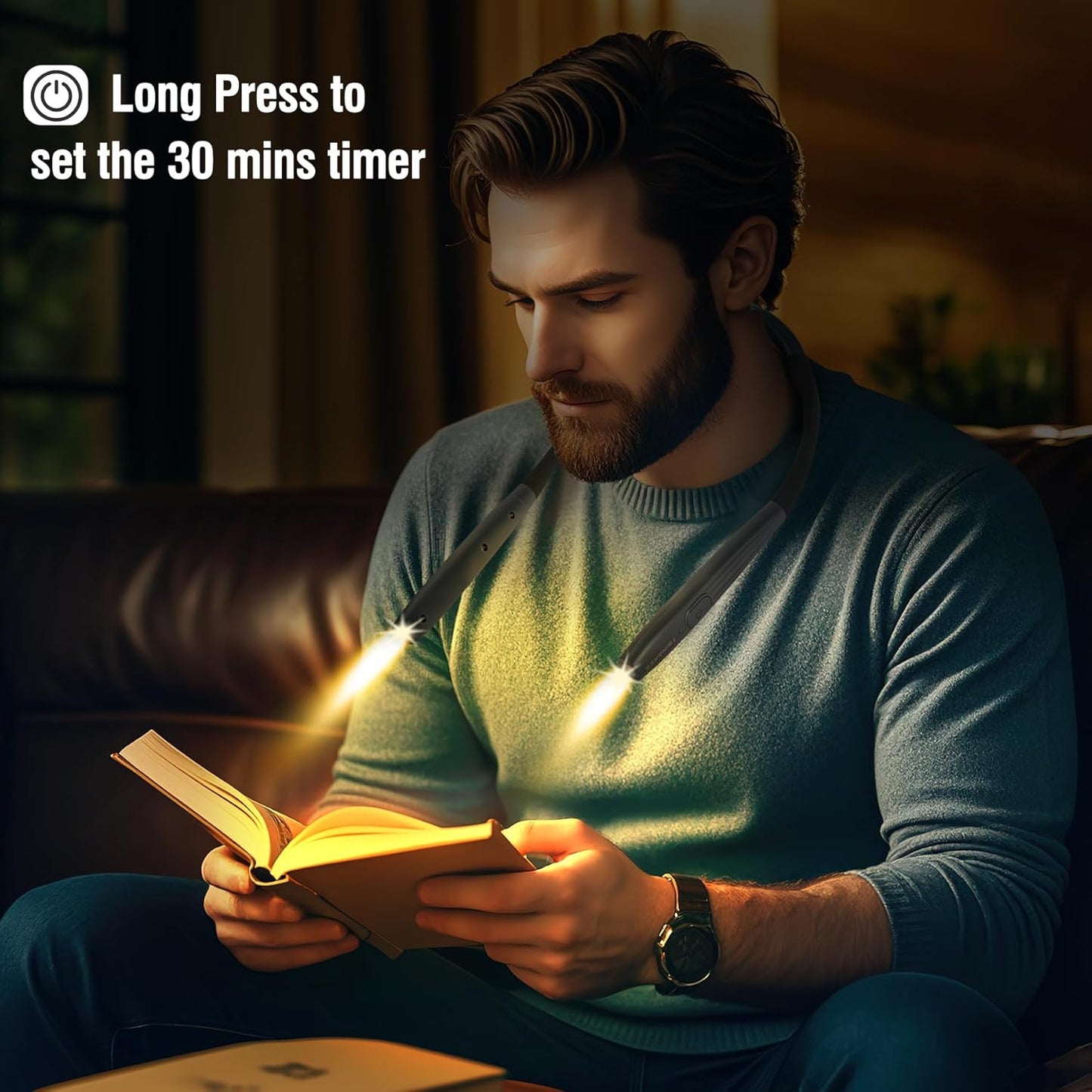 Upgraded LED Neck Reading Light, Book Light, Rechargeable, 3 Colors & 3 Brightness Adjustable, Auto-Off Timer, Neck Light for Reading in Bed, Long Lasting, Perfect for Repairing, Knitting.