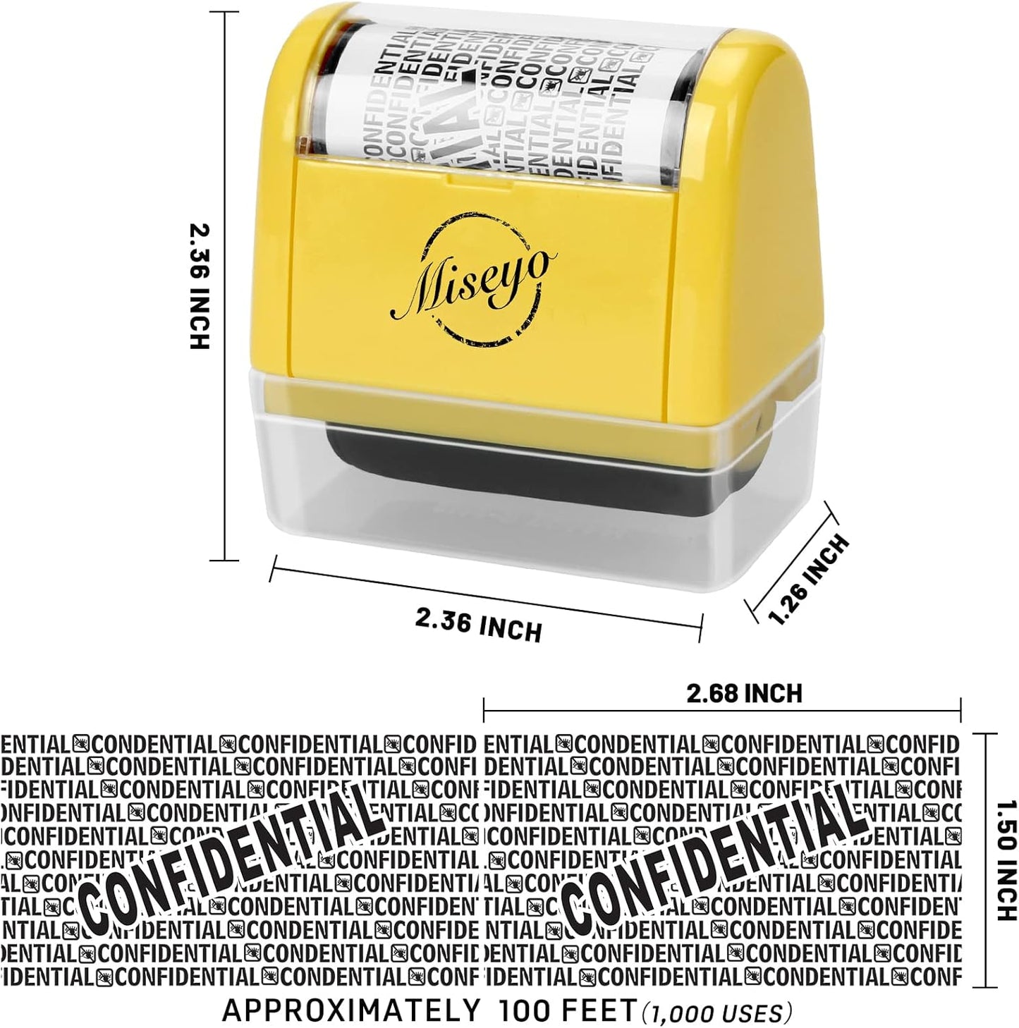 Wide Roller Stamp Identity Theft Stamp 1.5 Inch Perfect for Privacy Protection - Yellow