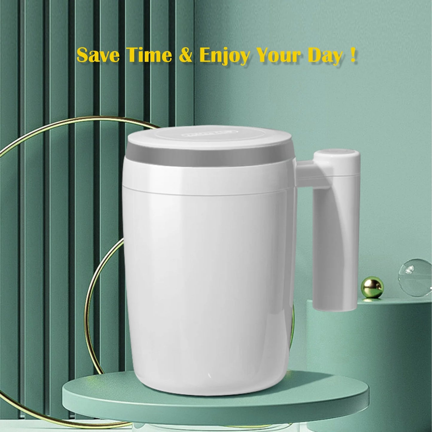 Rechargeable Self Stirring Mug - Magnetic Electric Auto Mixing Stainless Steel Cup for Office/Kitchen/Travel/Home Coffee/Tea/Hot Chocolate/Milk-430 Ml/14.5 Oz(White)