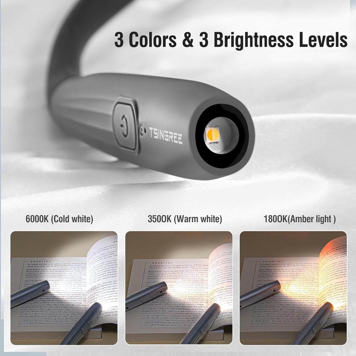 Upgraded LED Neck Reading Light, Book Light, Rechargeable, 3 Colors & 3 Brightness Adjustable, Auto-Off Timer, Neck Light for Reading in Bed, Long Lasting, Perfect for Repairing, Knitting.