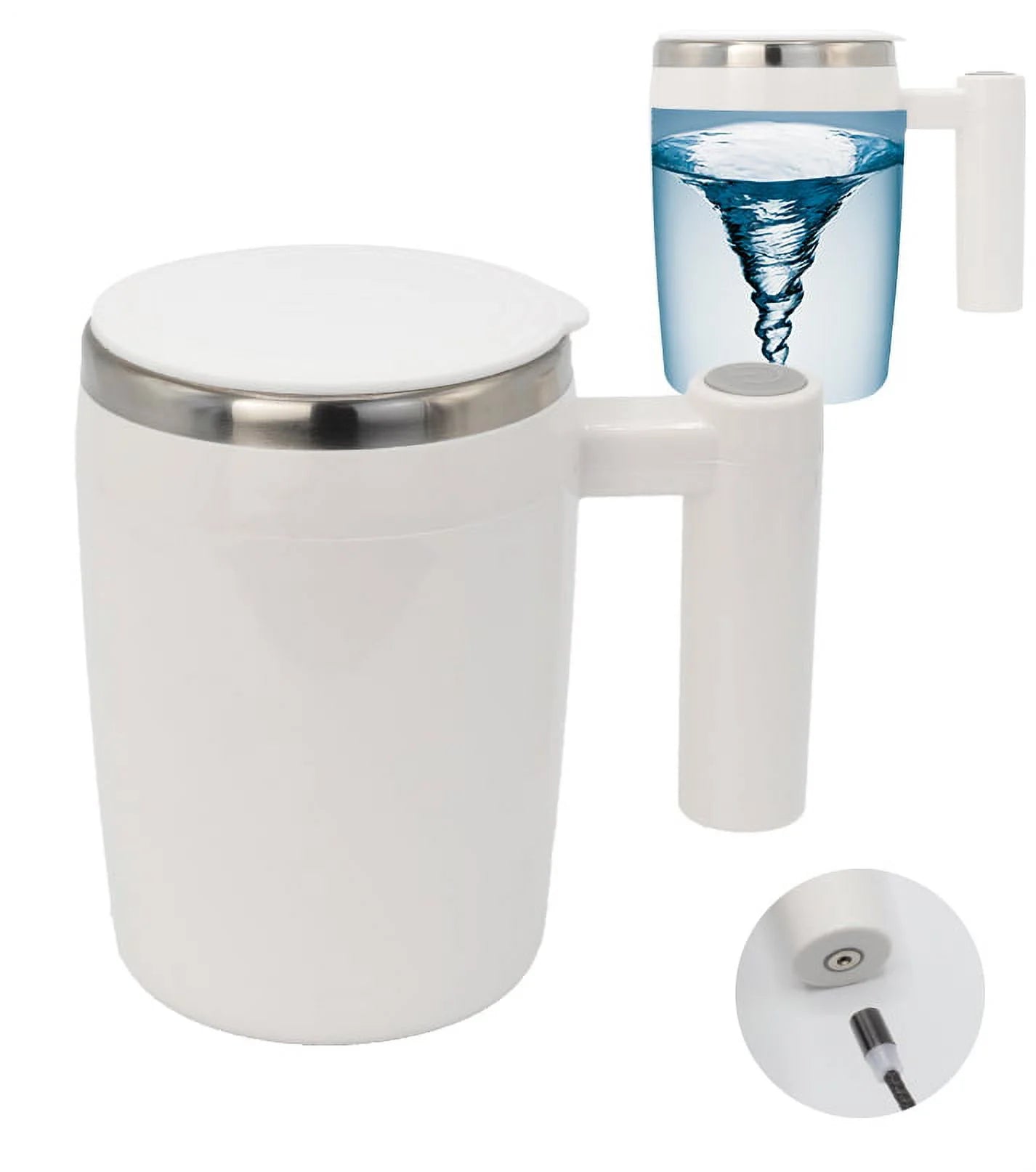 Rechargeable Self Stirring Mug - Magnetic Electric Auto Mixing Stainless Steel Cup for Office/Kitchen/Travel/Home Coffee/Tea/Hot Chocolate/Milk-430 Ml/14.5 Oz(White)