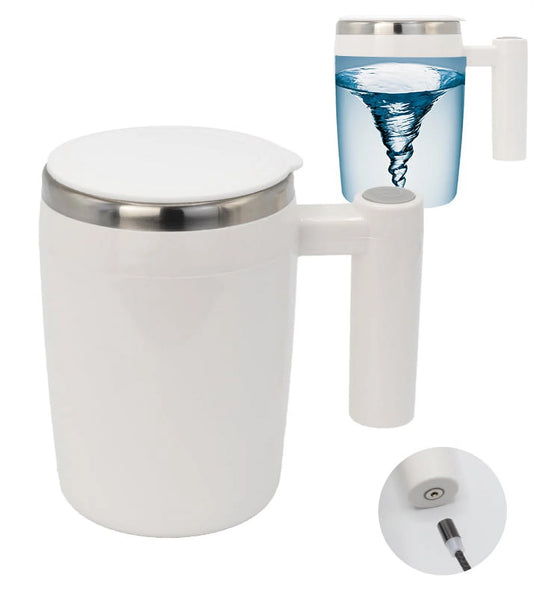 Rechargeable Self Stirring Mug - Magnetic Electric Auto Mixing Stainless Steel Cup for Office/Kitchen/Travel/Home Coffee/Tea/Hot Chocolate/Milk-430 Ml/14.5 Oz(White)